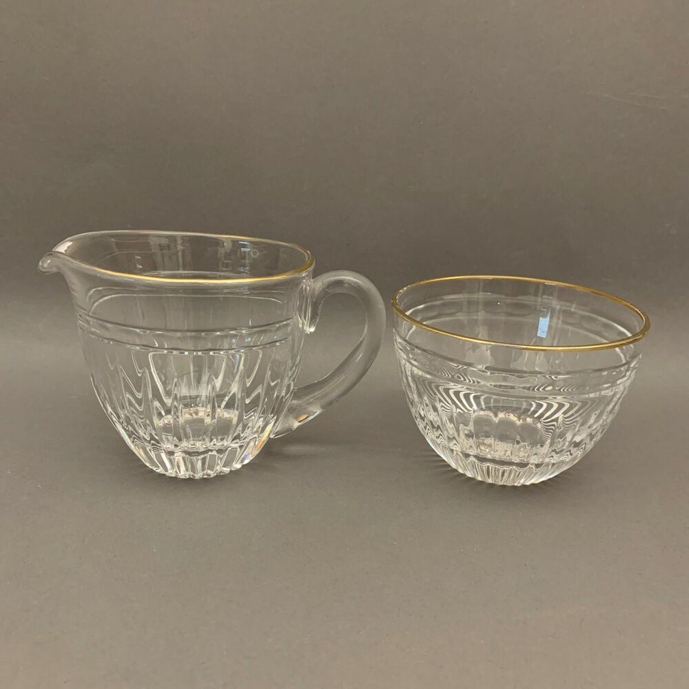 Waterford Marquis‎ Clear Glass Gold Trim Creamer and Open Sugar Bowl Set Signed
